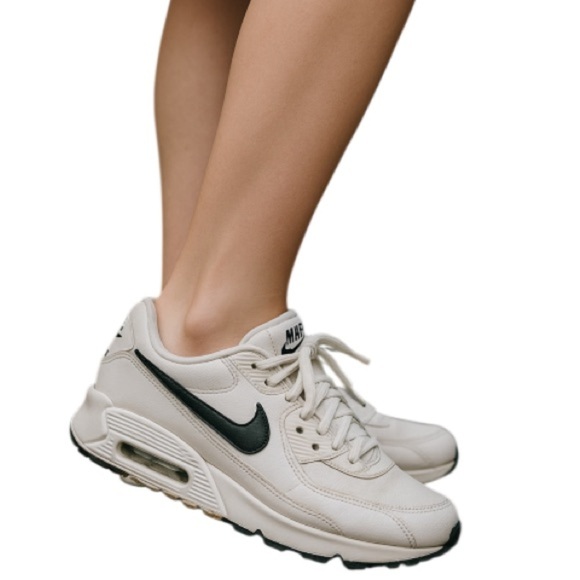 Nike Air Max 90 Shoes Sneakers White Black Leather Textile Size 8 - Picture 1 of 11
